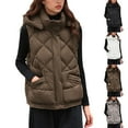 thumbnail image 1 of YOIAVAIOY Womens Puffer Vest with Hood Padded Coat Zip Up Sleeveless Diamond Down Jacket Winter Warm Outerwear with Pockets White M, 1 of 10