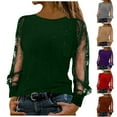 thumbnail image 1 of YOIAVAIOY Womens Shiny Glitter Shirts Splice Sparkly Mesh Tops Dressy Long Sleeve Loose Tunic Casual Shirts Purple M, 1 of 7