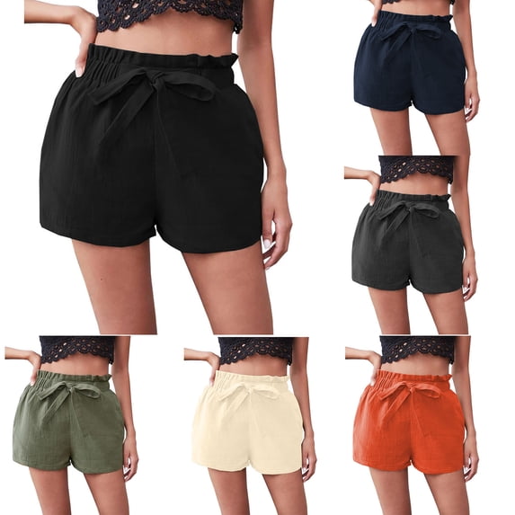 YOIAVAIOY Womens Shorts with Pockets Summer Casual Shorts Waist Casual Lightweight Adjustable Loose Fit Bottoms Black XL
