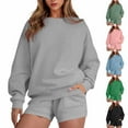 thumbnail image 1 of YOIAVAIOY Womens Solid Sweatsuit Fleece Crewneck Sweatshirt and Sweat Shorts Sets 2 Piece Comfy Soft Tracksuit Casual Set Gray L, 1 of 8