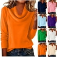 thumbnail image 1 of YOIAVAIOY Womens Stand Neck Sweaters Lightweight Long Sleeve Sweater Basic Knit Ribbed Pullover Tops Fall Winter Outfits Orange XL, 1 of 10