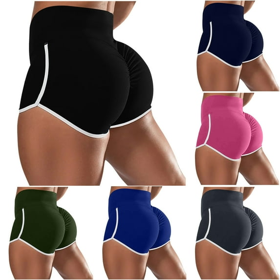 YOIAVAIOY Womens Summer Beach Yoga Shorts Elastic Waist Comfy Athletic Dolphin Shorts for Running Cycling Workout Gym with Pockets Hot Pink XL