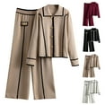 thumbnail image 1 of YOIAVAIOY Womens Sweater Sets Striped Lounge Set Knitted Button Down Shirts and Wide Leg Pants 2 Piece Sets Dressy Casual Matching Outfits Khaki Free Size, 1 of 10