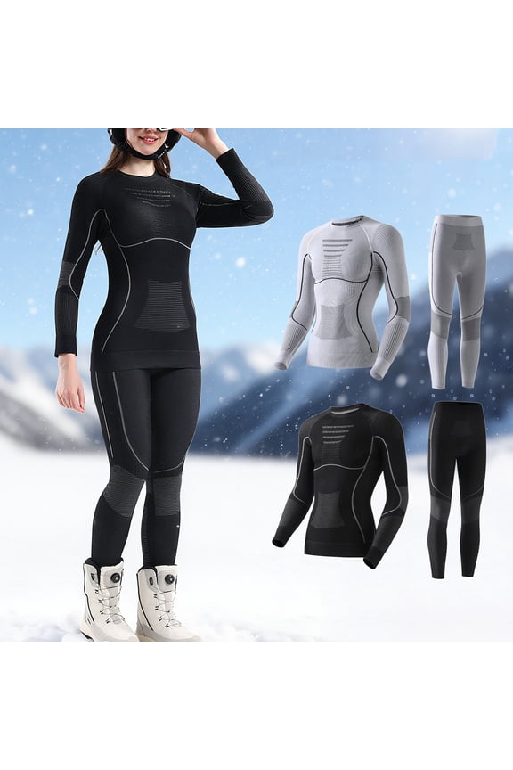 Womens Thermal Ski Set 2 Piece Track Suits Winter Warm Base Layer Sweat Sets Long Johns Top and Bottom Sets Black M