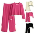 thumbnail image 1 of YOIAVAIOY Womens Two Piece Sets Knitted Cotton Lounge Outfits Cropped Pullover Top and Wide Leg Pant Set Color Block Casual Dressy Matching Sets Hot Pink Free Size, 1 of 7