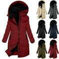 thumbnail image 1 of YOIAVAIOY Womens Winter Coat Heavyweight Long Padded Down Jacket Puffer Trench Coats Drawstring Hood Windproof Overcoats with Pockets Black XL, 1 of 9