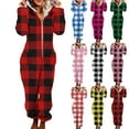 thumbnail image 1 of YOIAVAIOY Womens Winter Fleece Jumpsuits Fuzzy Sherpa Hooded One Piece Plaid Flannel Sleepwear Warm Winter Loungewear PurpleXXL, 1 of 8