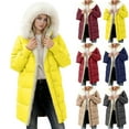 thumbnail image 1 of YOIAVAIOY Womens Winter Long Puffer Jacket Thick Thermal Sherpa Coats Detachable Hooded Waterproof Parka Outerwear Yellow L, 1 of 10