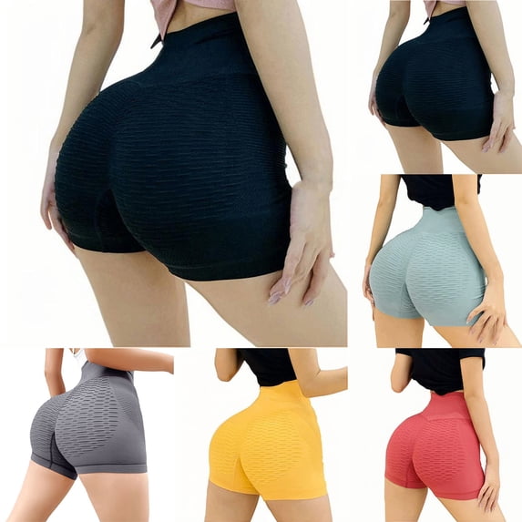 YOIAVAIOY Womens Workout Yoga Shorts Comfy Stretch Solid Color Shorts Elastic High Waisted Athletic Running Shorts Black S
