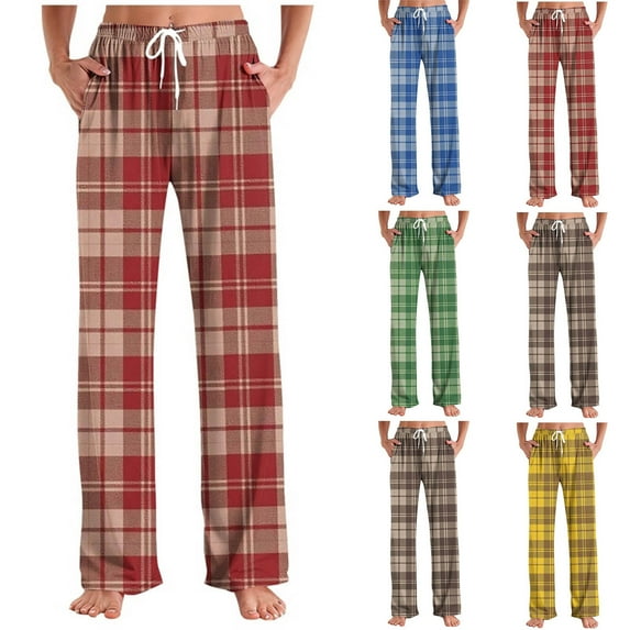 YOIAVIAOY 2026 Comfy Pajama Pants for Women Straight Fit Loose Sleep Bottoms Plaid Print Lightweight Lounge Pant with Pockets Green XXXL