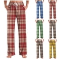 thumbnail image 1 of YOIAVIAOY 2026 Comfy Pajama Pants for Women Straight Fit Loose Sleep Bottoms Plaid Print Lightweight Lounge Pant with Pockets Khaki XXXL, 1 of 6