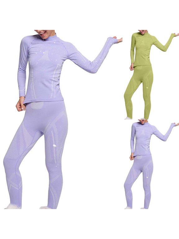 YOIAVIAOY Women Fleece Thermal Underwear Long Sleeve Warm Ski Set Base Layer Athletic Top Bottom Snow Set for Cold Weather Green L