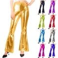 thumbnail image 1 of YOIAVIAOY Women Metallic Flare Pants Kids Yoga Disco Dance Bell Bottoms Lightweight Trendy Print Pant Yellow XL, 1 of 8