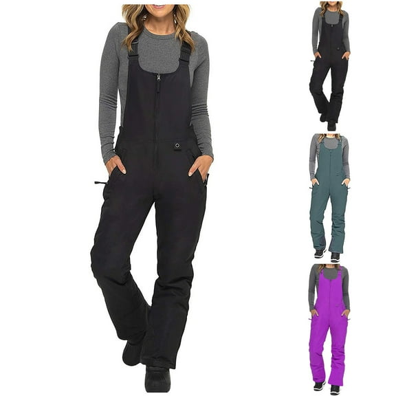 YOIAVIAOY Womens Waterproof Snow Ski Bibs Overalls Snowboard Ladies Skiing Bib Winter Warm Ski Pants with Pocket Purple S