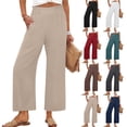 thumbnail image 1 of YOIAVIAOY Womens Wide Leg Palazzo Pants Summer Beach High Waisted Cropped Flowy Pants 2026 Dressy Casual Trousers with Pockets Mint Green M, 1 of 8
