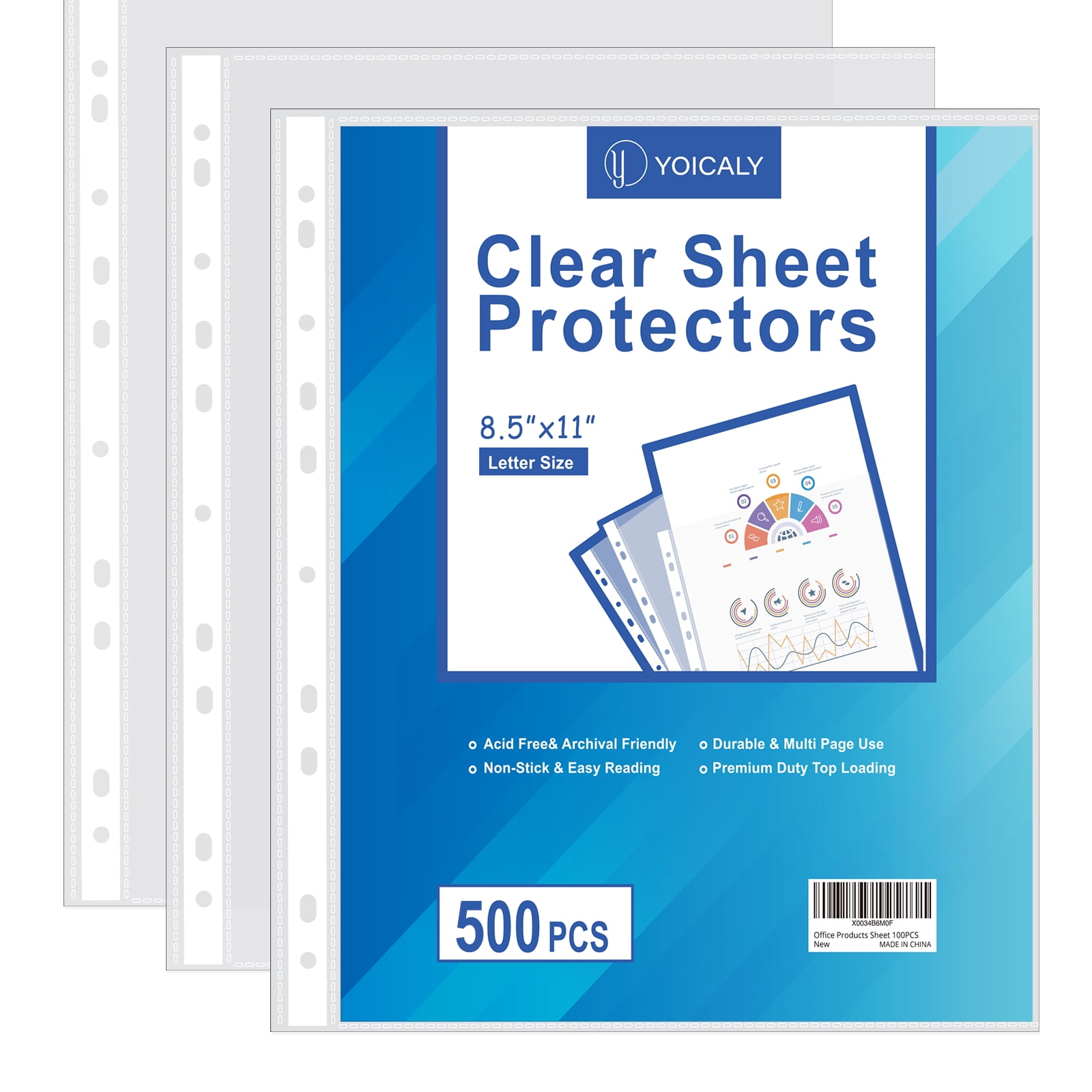 YOICALY 500 clear sheet protectors for 3 ring binder page