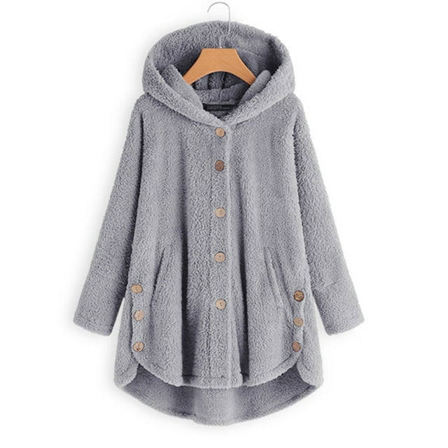 YOINS Women Hooded Coat Furry Long Sleeve Solid Color Hoodie Coat