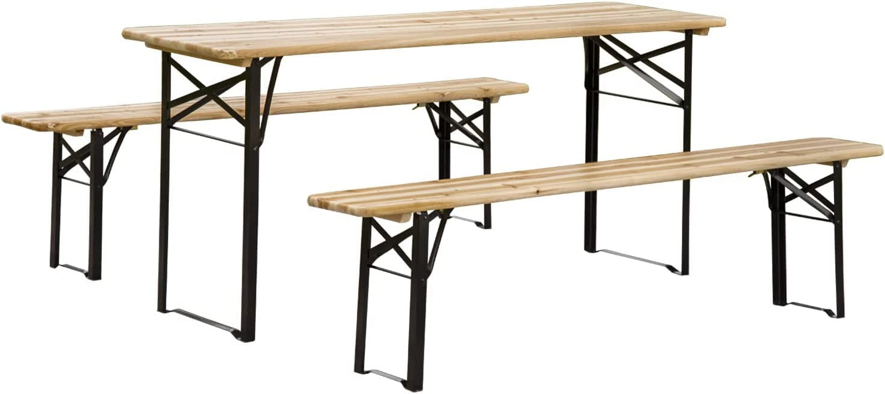 Natural Fir and Black Steel 6' Folding Picnic Table Set