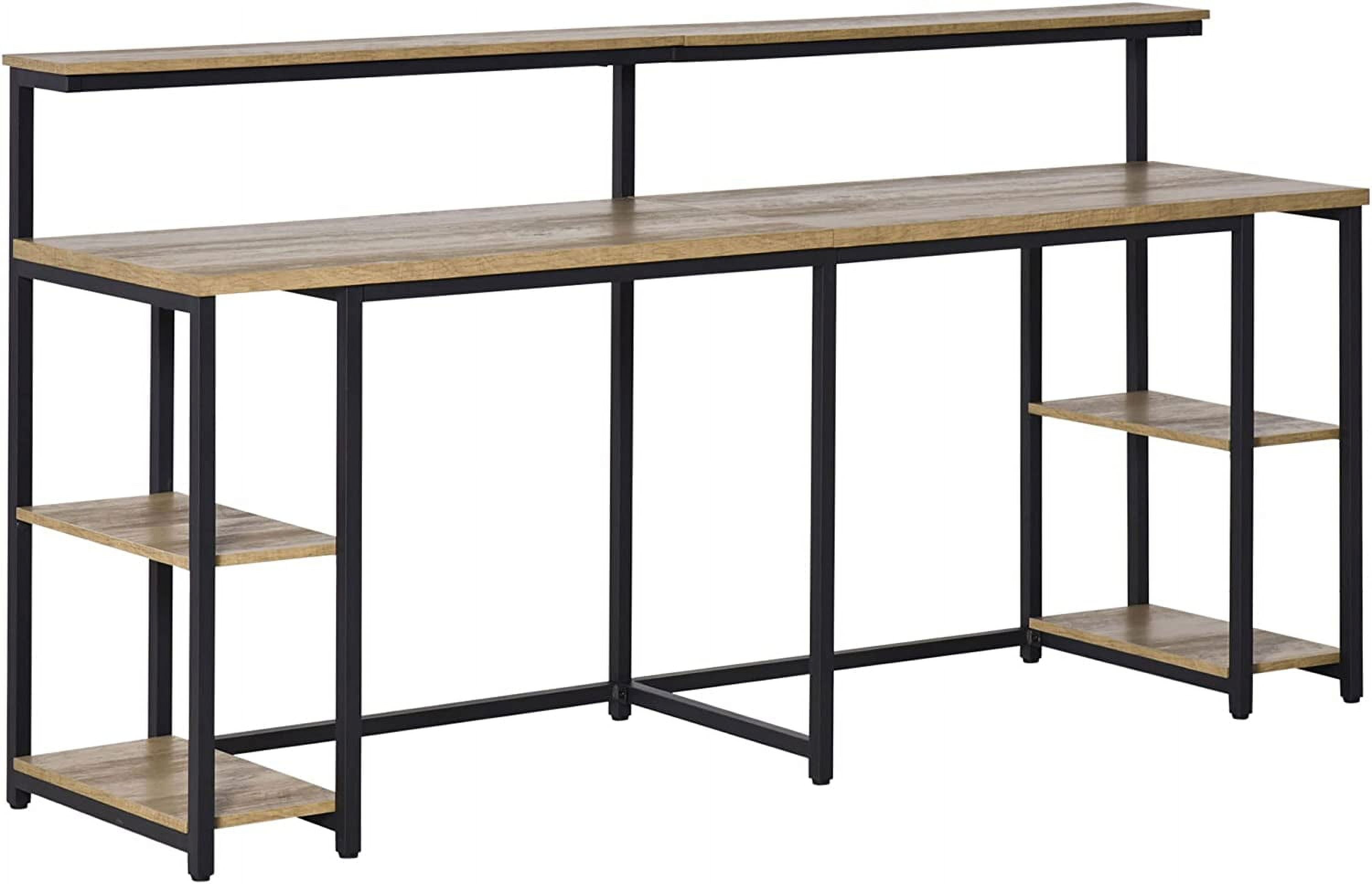 Industrial Medium Wood and Black Steel Double Computer Desk