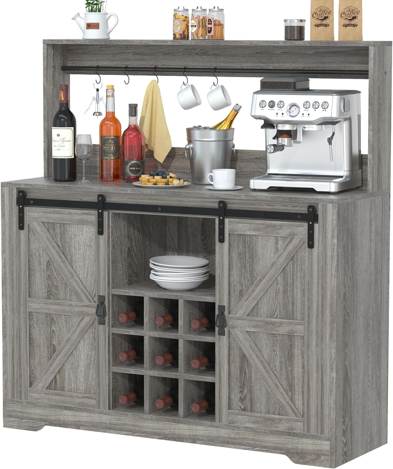 YOJFOTOOU. Coffee Bar with Storage, Bar with 9 Wine