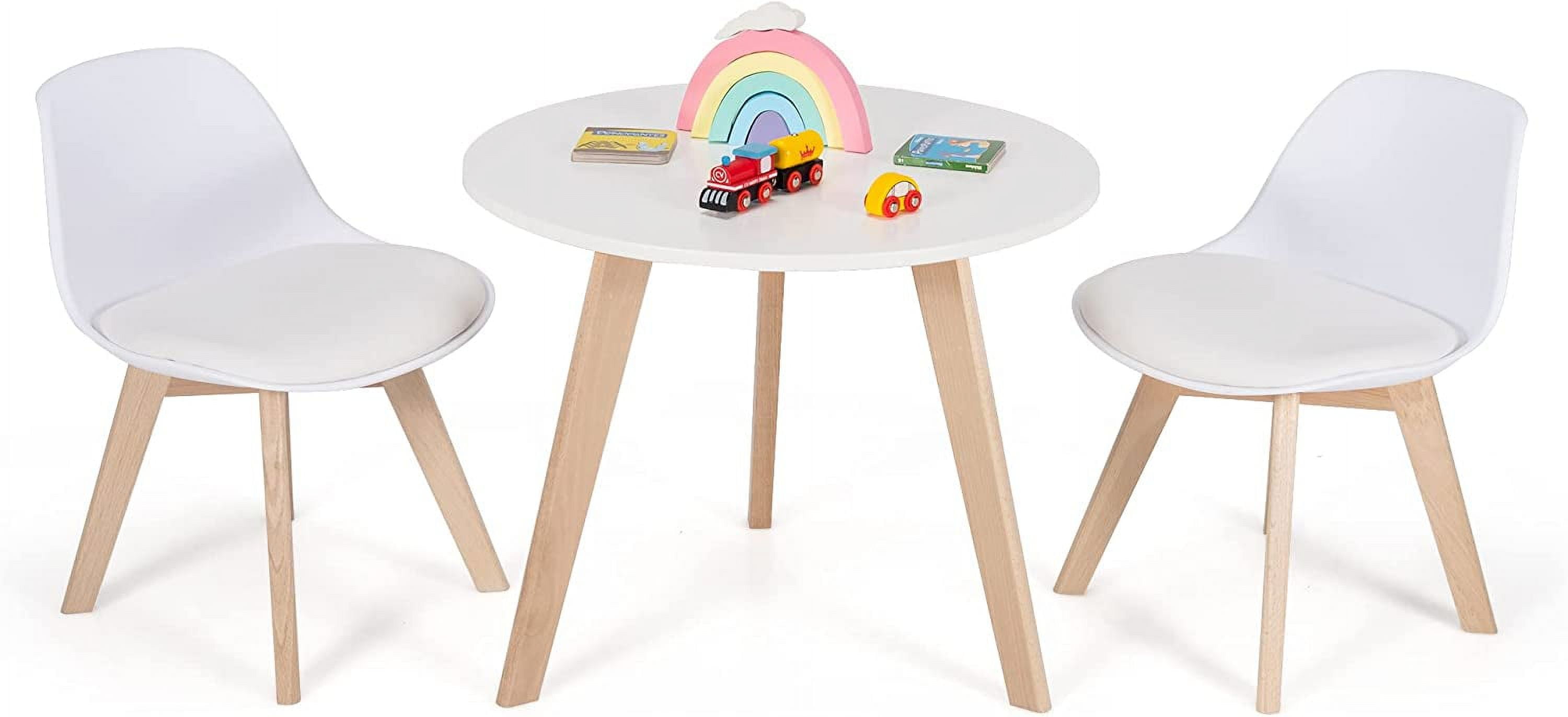 YOJFOTOOU. Kids Table and Chair Set, 3 Pcs Wood Activity Play Table w/Padded Seat & Wood Legs for Arts, Crafts, Reading, Preschool, Kindergarten, Playroom, Mid Century Modern Toddler