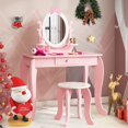 thumbnail image 1 of YOJFOTOOU. Kids Vanity Set with Mirror, 2 in 1 Princess Makeup Dressing Table w/Detachable Top, Toddler Vanity with 360° Rotating Mirror, Drawer & Stool, Pretend Play Vanity Set for Little Girls, Pink, 1 of 6