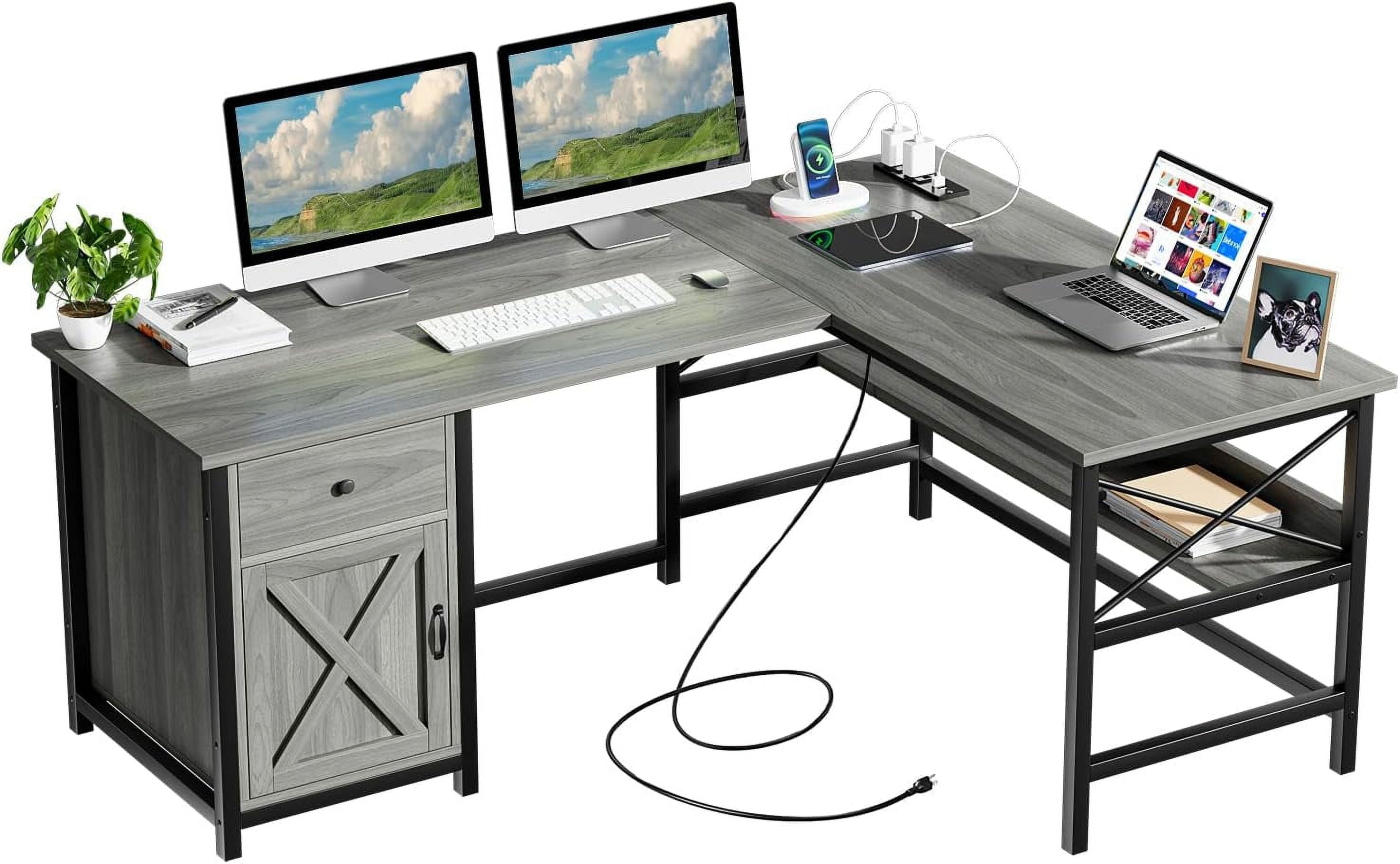 YOJFOTOOU. L Shaped Desk with Storage Drawers, 63" Reversible Computer