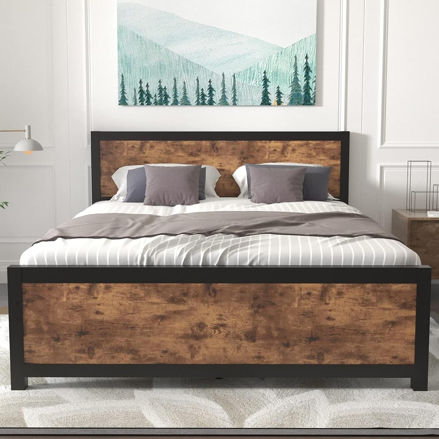 YOJFOTOOU. Queen Bed Frame with Headboard, Heavy Duty Platform Bed ...