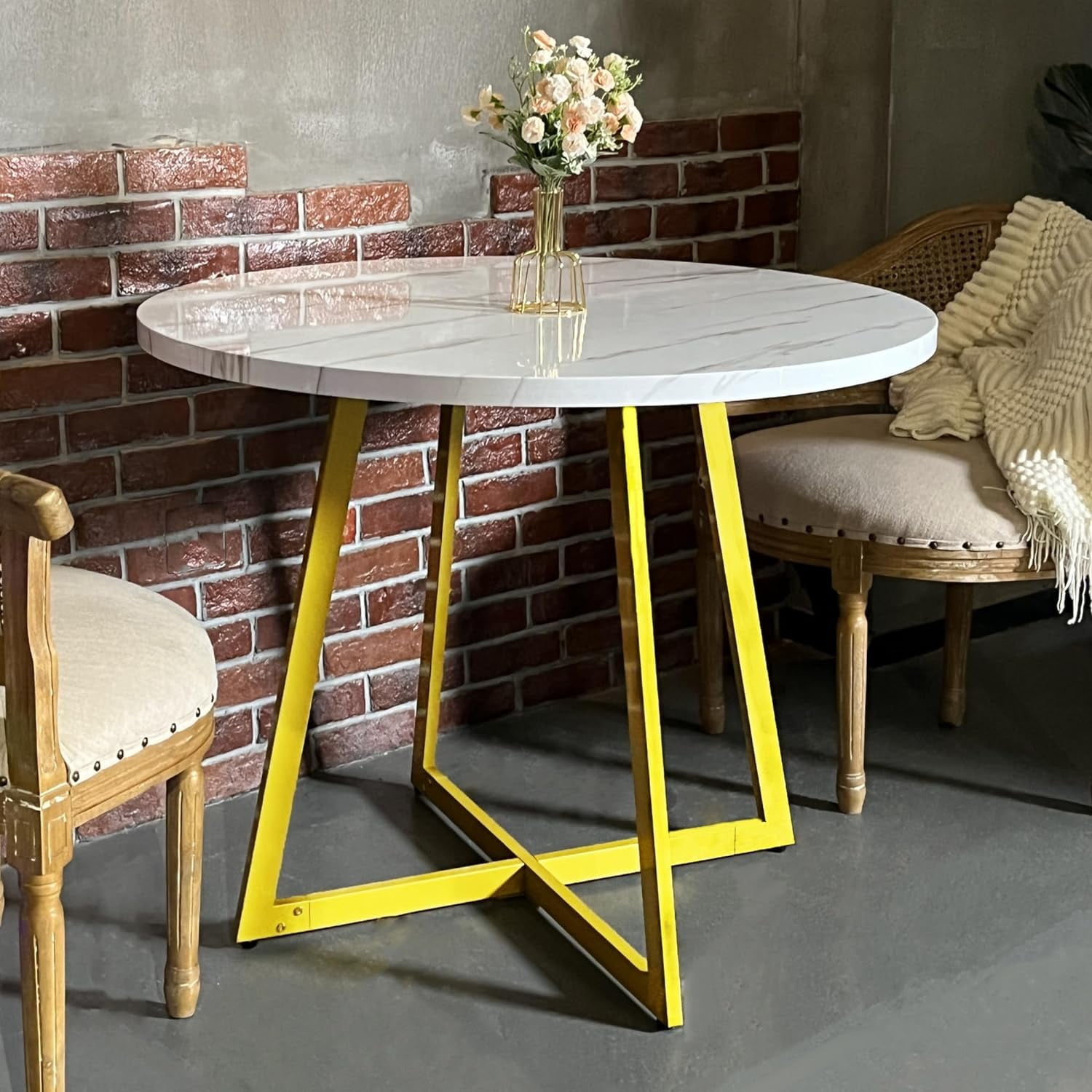 YOJFOTOOU. Round Dining Table, Modern Round Dining Table with White ...