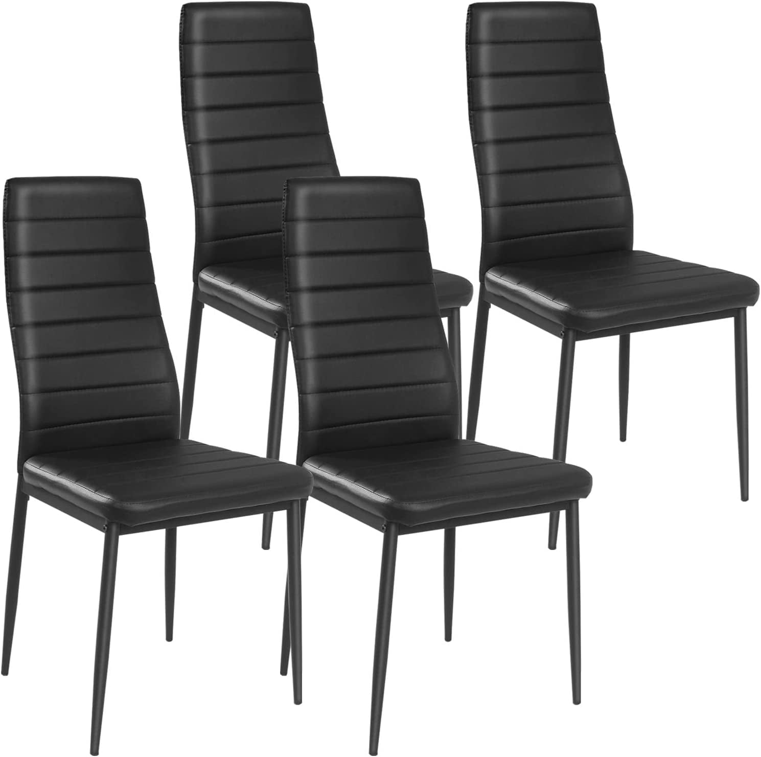 Black High Back Upholstered Leather Dining Chairs with Metal Legs, Set of 4