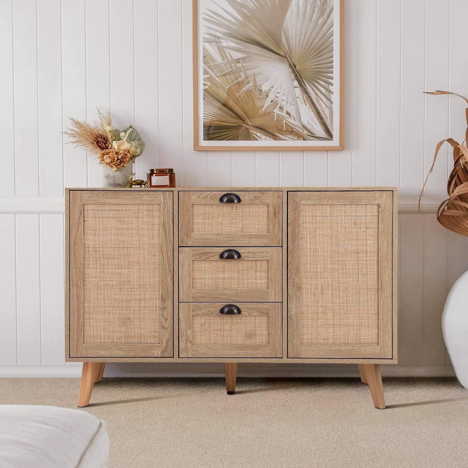 YOJFOTOOU. Sideboard Buffet Cabinet with Storage Console Table Woven Rattan Cabinet Coffee Bar Kitchen Dining Room Living Room Storage Cabinet Accent