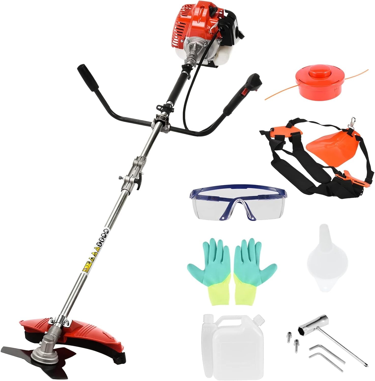 YOJFOTOOU52cc 2Stroke Gas Weed Wacker with 1.2L Fuel Tank, 17" Cutting