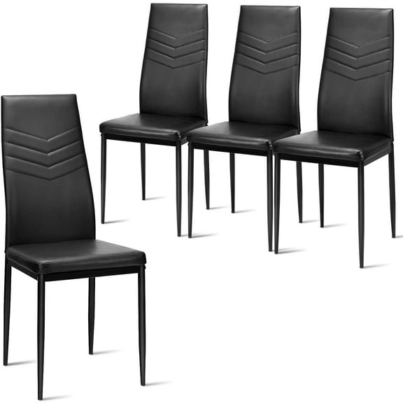 YOJFOTOOUSet of 4 Dining Chairs, High Back Dining Side Chairs w/PVC Leather & Non-Slip Feet Pads, Easy to Clean, Modern Soft Light Padded Kitchen Dining Room Chairs w/Sturdy Metal Legs, Black