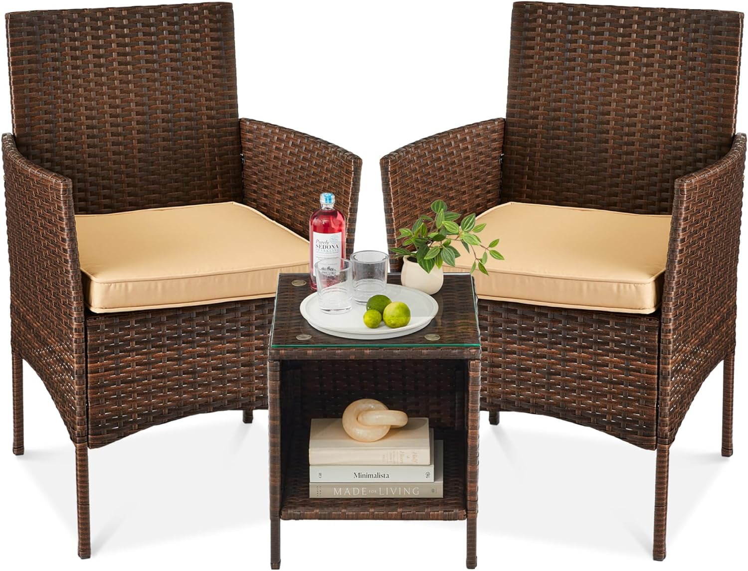 Brown and Tan Wicker 3-Piece Outdoor Patio Bistro Set