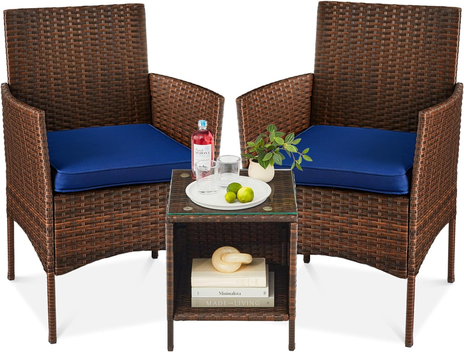 YOJFOTOU 3Piece Outdoor Wicker Conversation Bistro Set, Space Saving