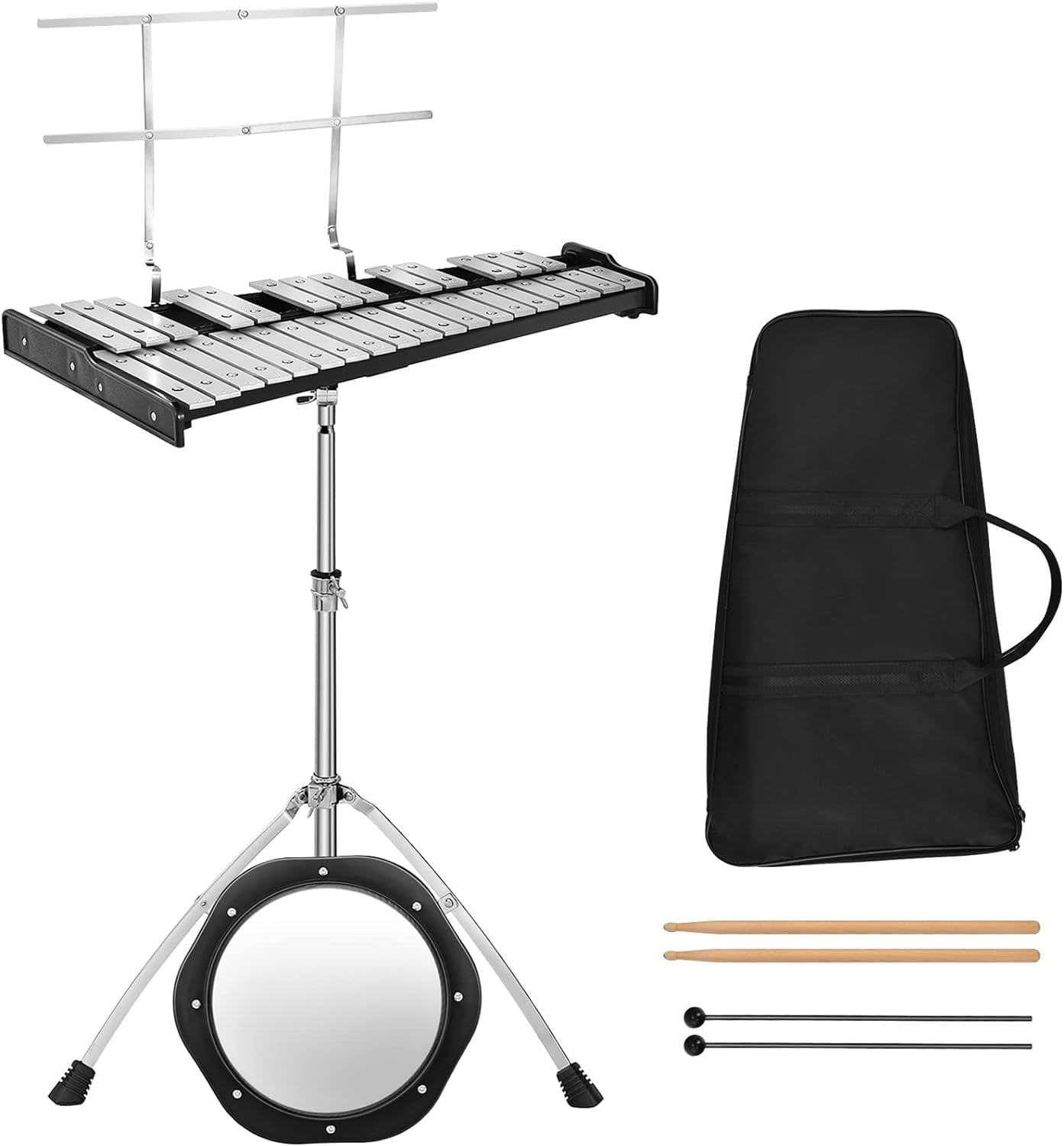 YOJFOTOU 32 Note Professional Glockenspiel Bell Kit, Percussion Xylophone with Adjustable Stand