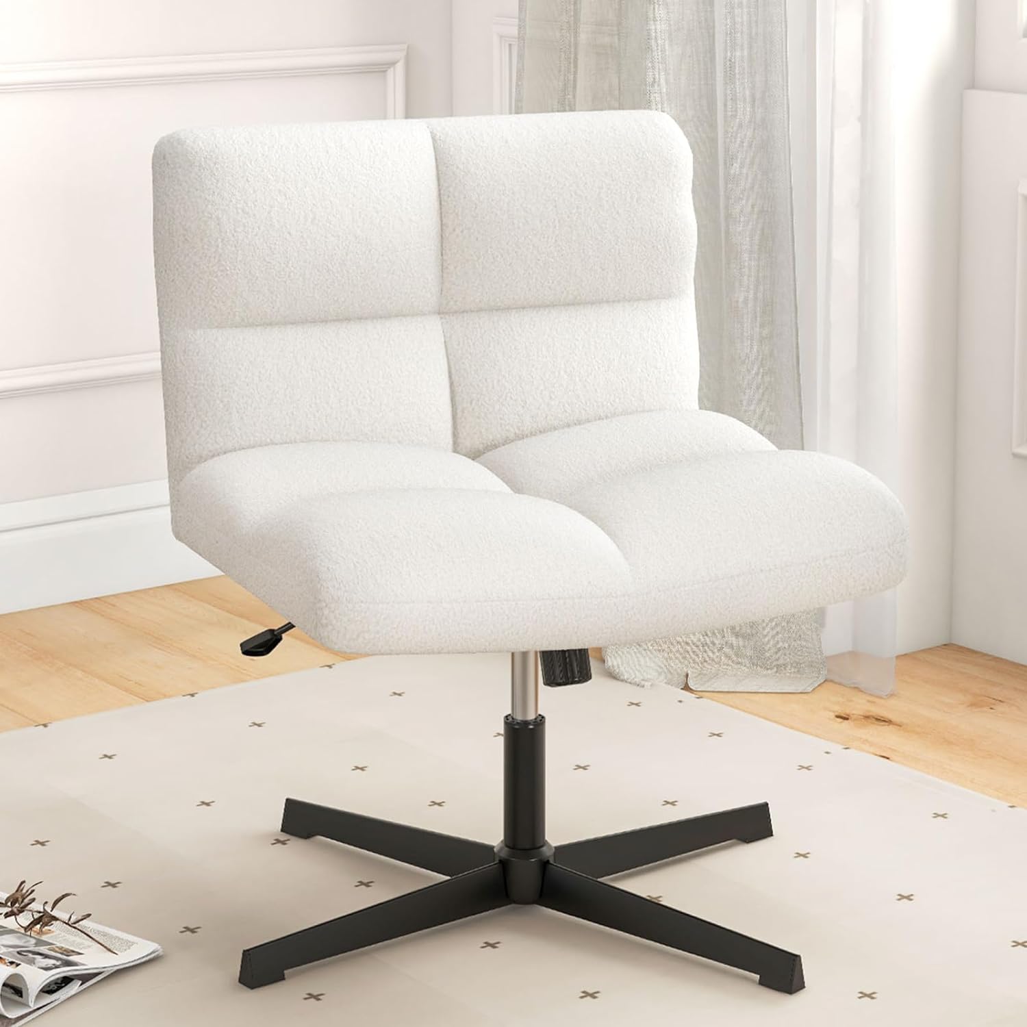 YOJFOTOU Cross Legged Office Chair, Faux Fur Armless Desk Chair with