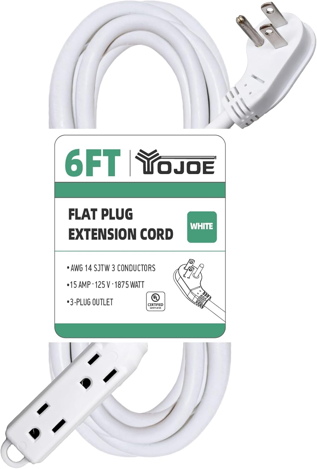 YOJOE 6 ft Flat Plug Extension Cord with Multiple Outlets 3 Prong, 3