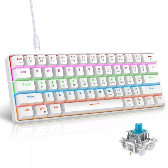 YOKEYS 60% Mechanical Gaming Keyboard, Red Switch, Wired Gaming Colorful Backlit Gaming Keyboard, Pudding Keycaps Compact