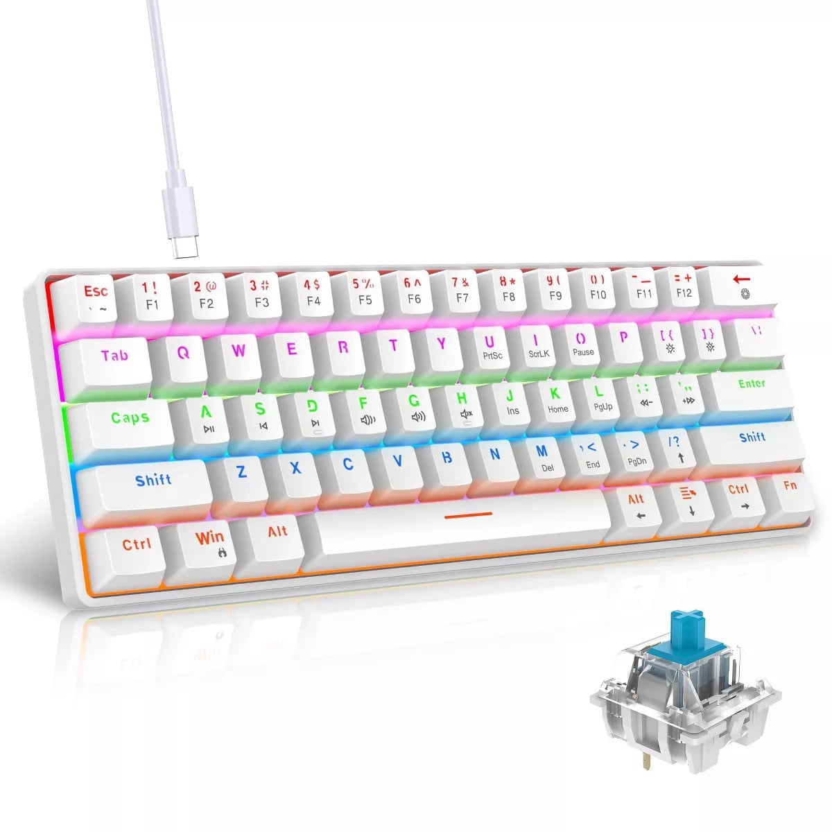YOKEYS 60% Mechanical Gaming Keyboard, Red Switch, Wired Gaming Colorful Backlit Gaming Keyboard, Pudding Keycaps Compact