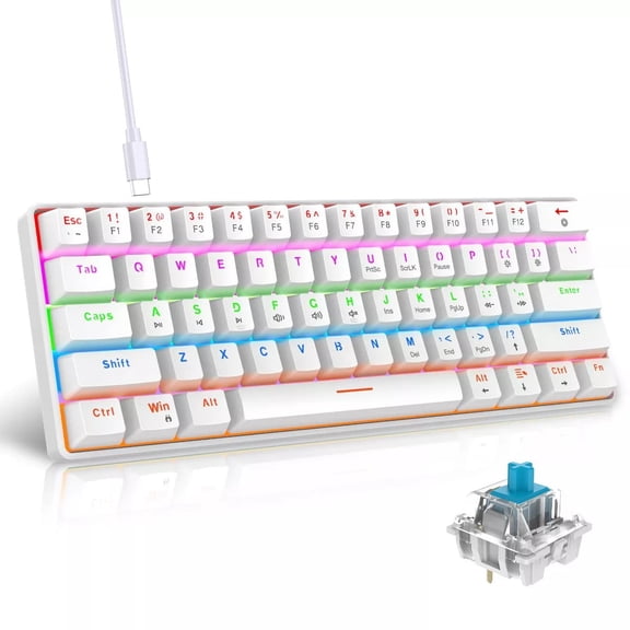 YOKEYS 60% Mechanical Gaming Keyboard, Red Switch, Wired Gaming Colorful Backlit Gaming Keyboard, Pudding Keycaps Compact
