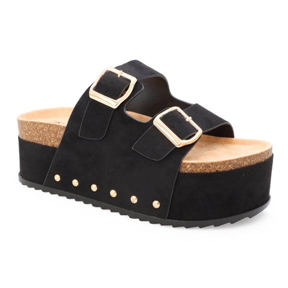 Women's Studded Platform Sandals – Double Buckle Slide Sandals
