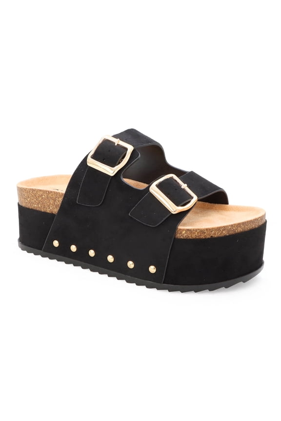 Women's Studded Platform Sandals – Double Buckle Slide Sandals