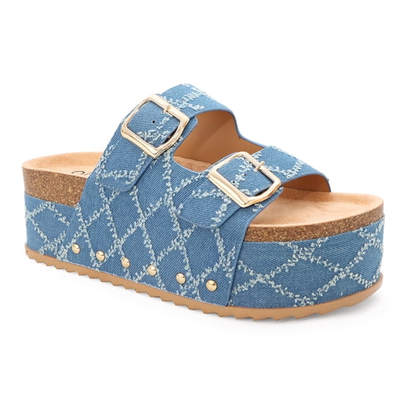 YOKI CAMILA-02 Women's Slip On Double Buckle Platform Sandal Studded