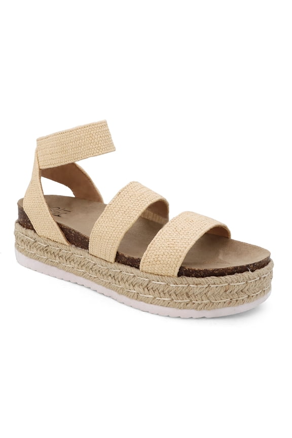 Women's Platform Espadrille Sandals Elastic Strappy Ankle Strap Flatform Sandals for Summer