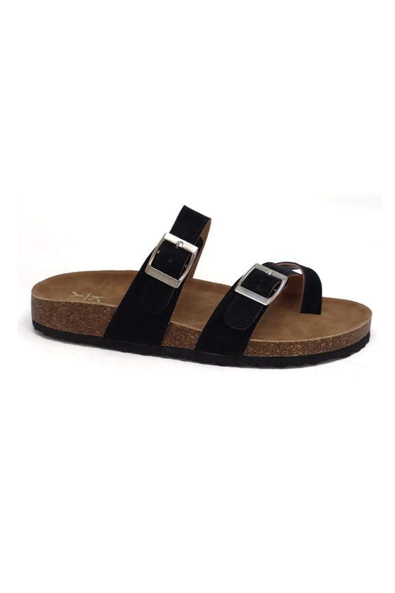 GIAN-280 Women's Slip On Toe Strap Double Buckle Cork Footbed Sandal