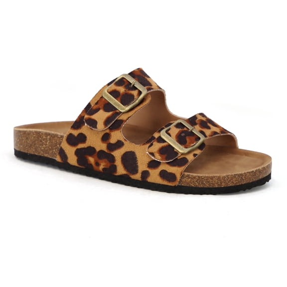 Women's Cork Footbed Sandals – Double Buckle Comfort Slide Sandals