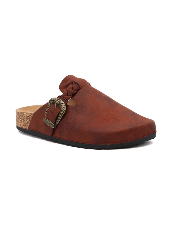 Women's Braided Strap Clogs – Western Buckle Slip-On Clogs for Everyday Wear
