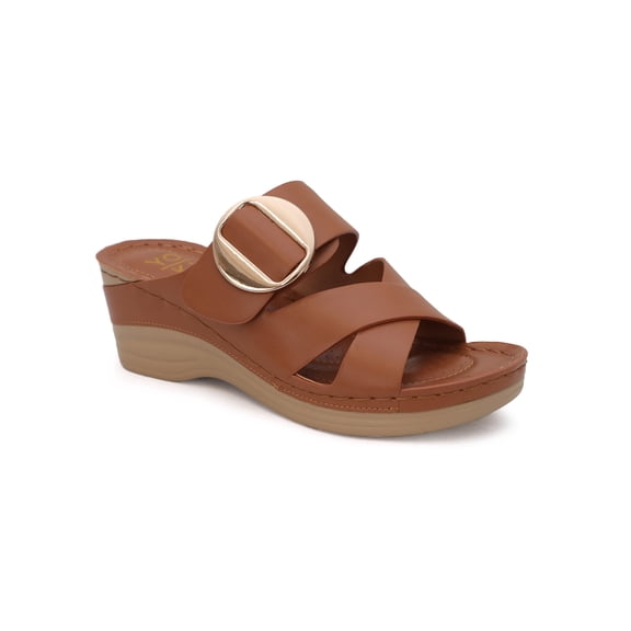 YOKI IRENA Women's Comfort Slip On Buckle Wedge Sandal