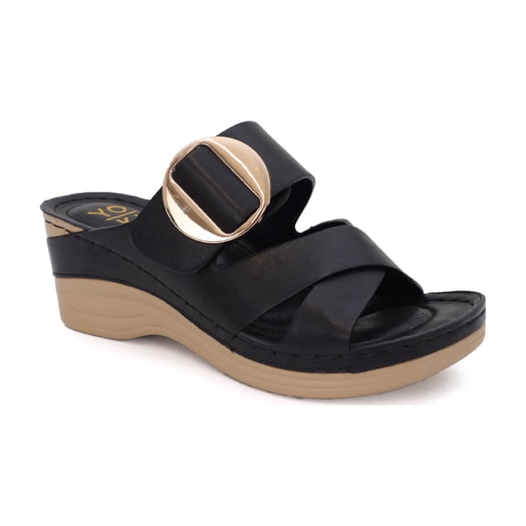 YOKI IRENA Women's Comfort Slip On Buckle Wedge Sandal